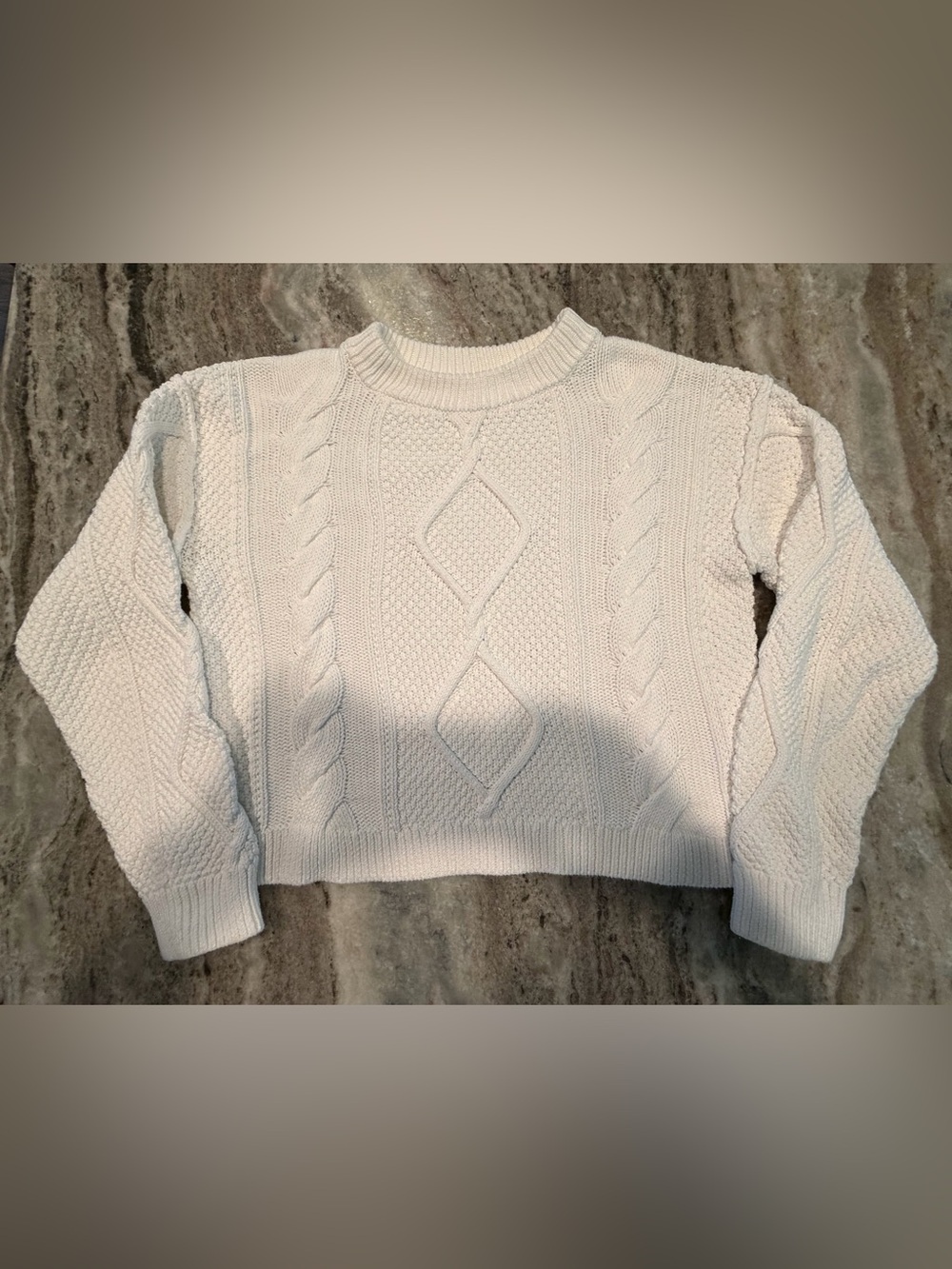 Quince 100% Organic Cropped Cable Crew Sweater. Ivory Size Small EUC!!